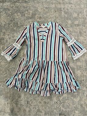 Shoshanna Striped Mini Dress in Teal, Navy, Brown & Cream